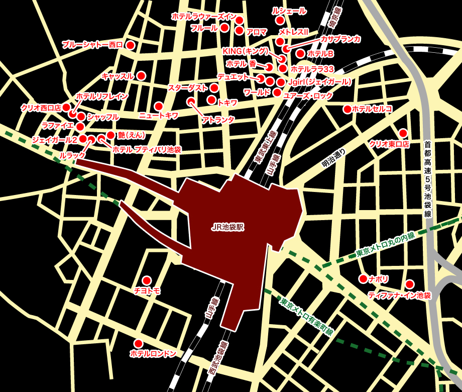 池袋エリアのラブホテルマップ