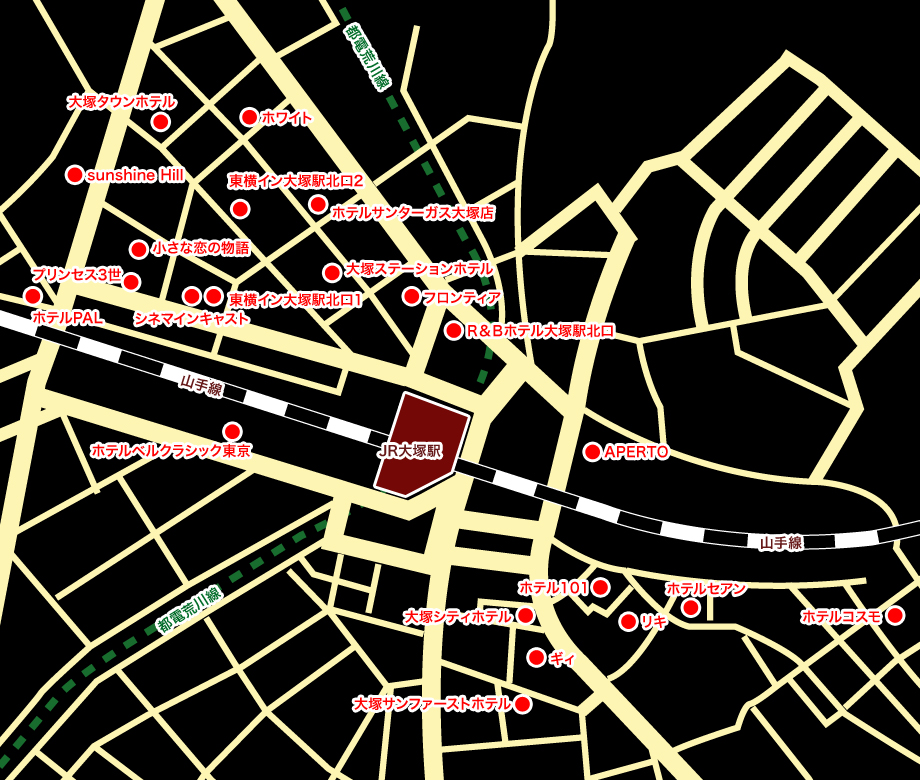 大塚エリアのラブホテルマップ